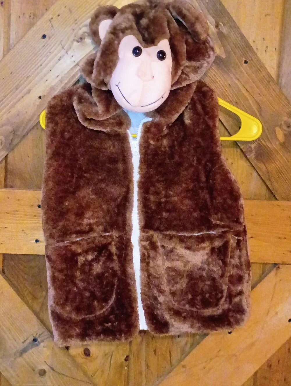 Brown Monkey Hooded Plush Vest for Kids